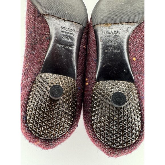 Vintage Prada 36.5 Burgundy Tweed Leather Kitten Heels - Picture 10 of 10